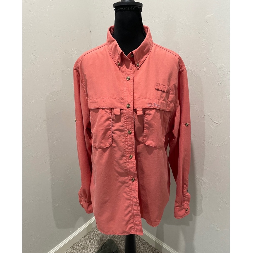 LL Bean Womens XL Pink Long Sleeve Fishing Shirt Ventilated Hiking Top OCOX5